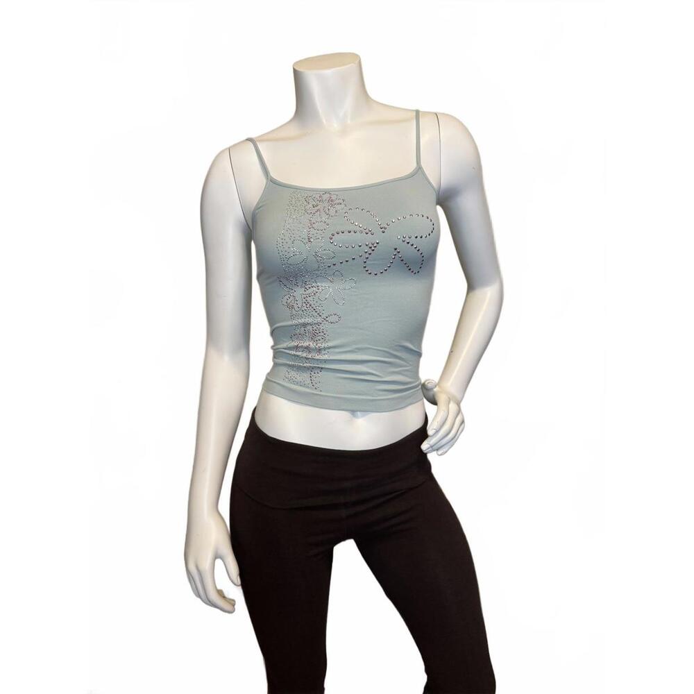 See You Monday  Light Blue Rhinestone Butterfly Tank Top – One Size Made in USA